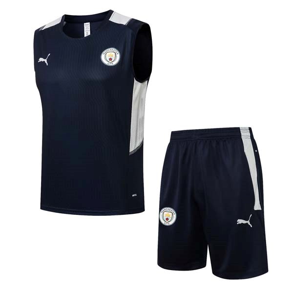 Trikot Manchester City Ärmellos Anzüge 2022 Blau Günstige Fußballtrikots